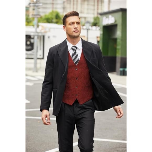 Men's Casual Business Vests Lightweight Waistcoat Slim Fit Suit Vest - Picture 4 of 6